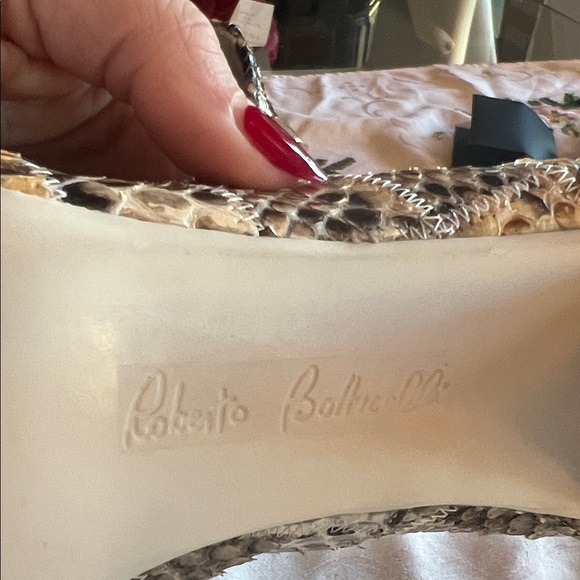 Roberto Botticelli Python Heels with Crystal Bow Tips - Picture 3 of 8